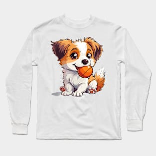 Playful Happy Cute Dog with a Ball Long Sleeve T-Shirt